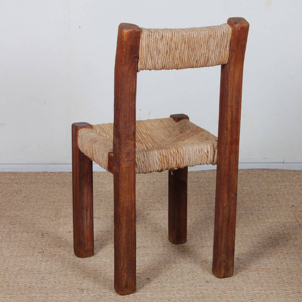 Set of 4 straw-seated wooden chairs, 1950.