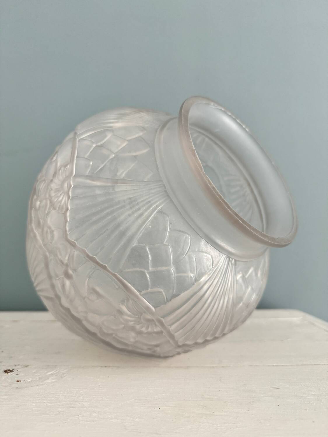 Art Deco ball vase in frosted glass