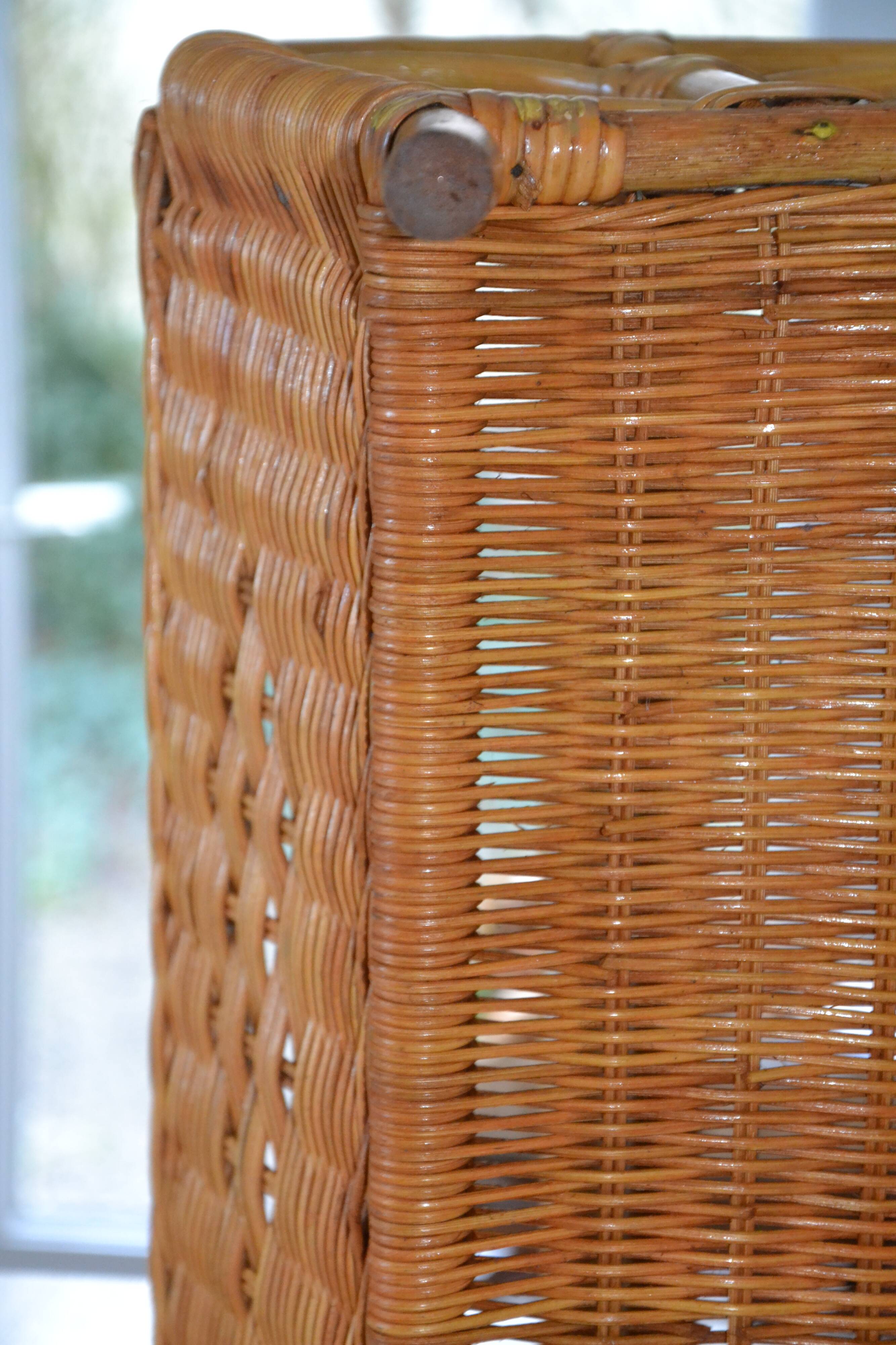Vintage woven rattan magazine rack