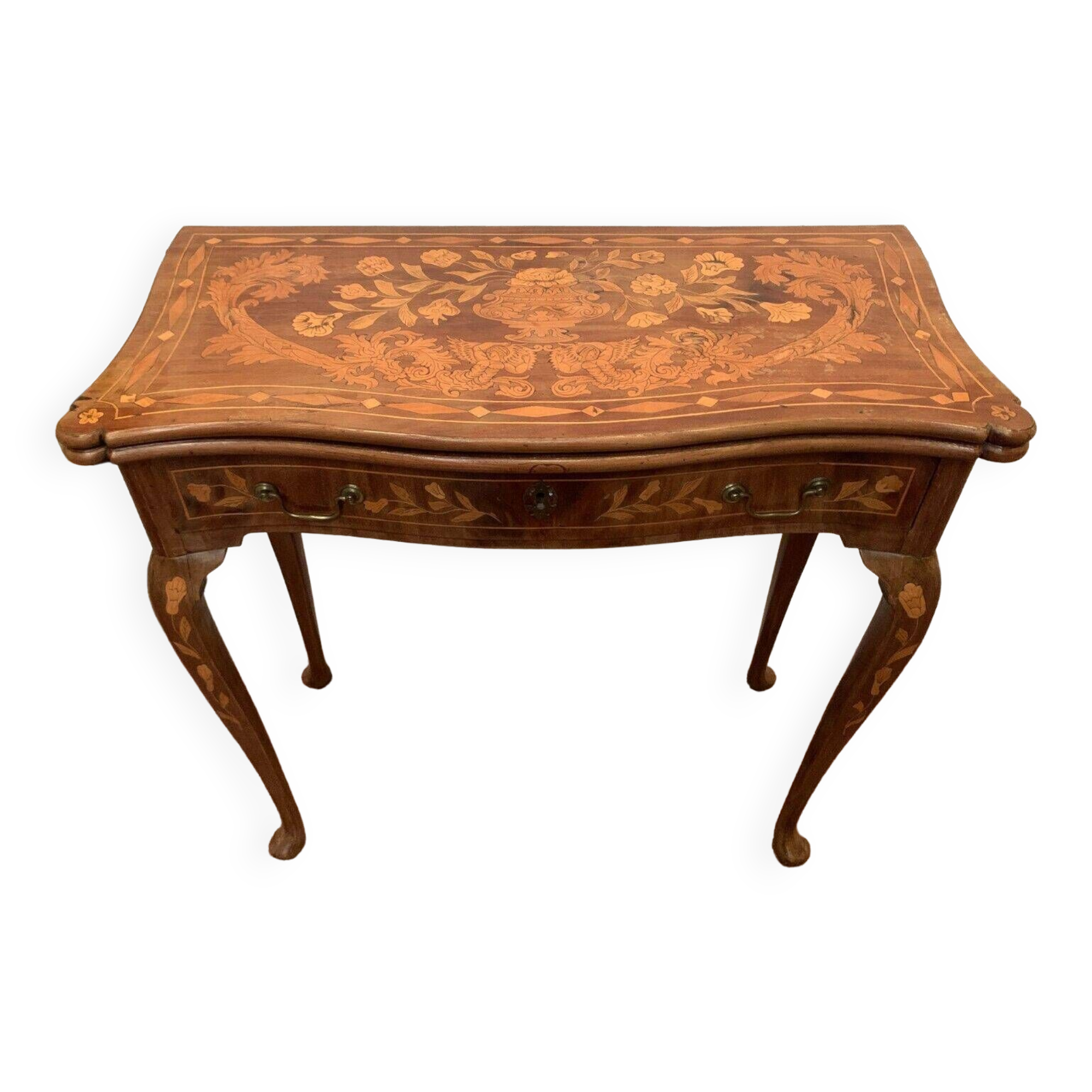 Table a jeu de style Louis XV en marqueterie Hollandaise XIX siècle Console