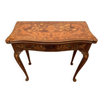 Louis XV style game table in Dutch marquetry 19th century Console