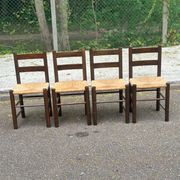 4 chaises bois massif chêne foncé pailées éléphant