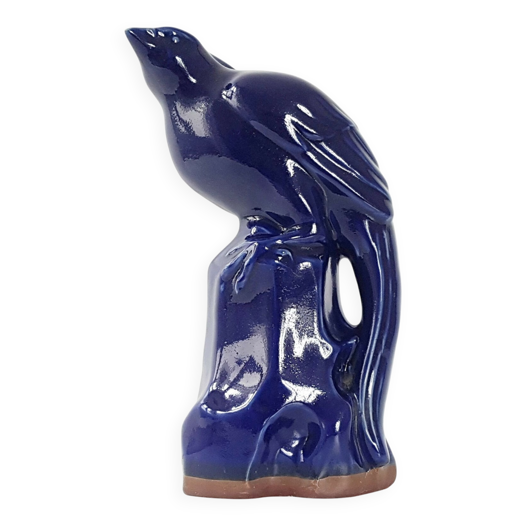 Oiseau sur perchoir vintage céramique bleue années 60