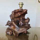 Imposing brutalist lamp in olive wood, 1970