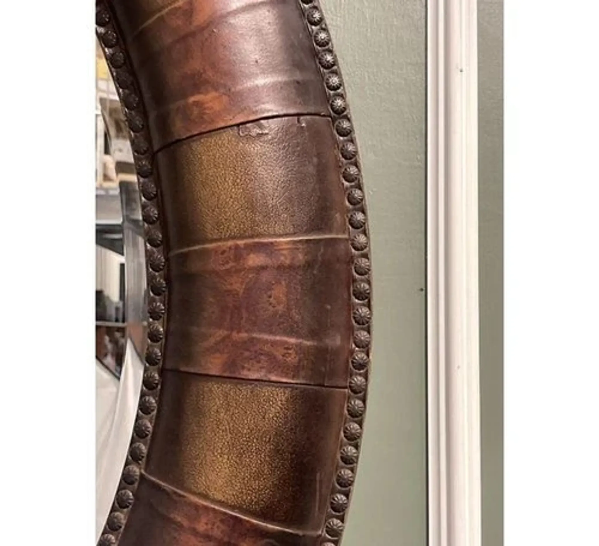 Brown Studded Oval Leather Wall Mirror
