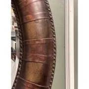Brown Studded Oval Leather Wall Mirror