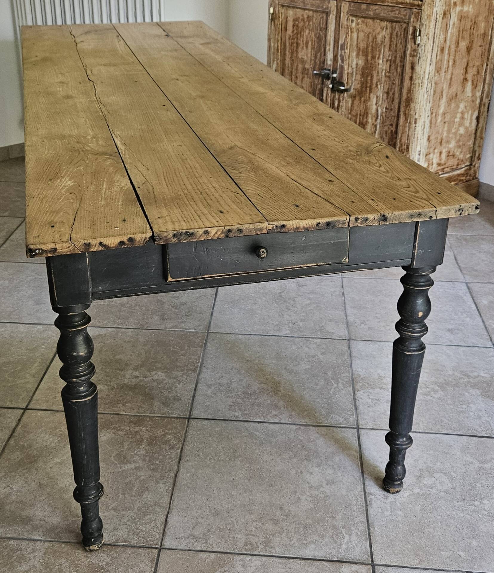 Table de ferme chêne massif 250cm d’office vintage 10-12 personnes