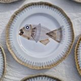 Lot de 9 assiettes plates saint Amand decor poissons