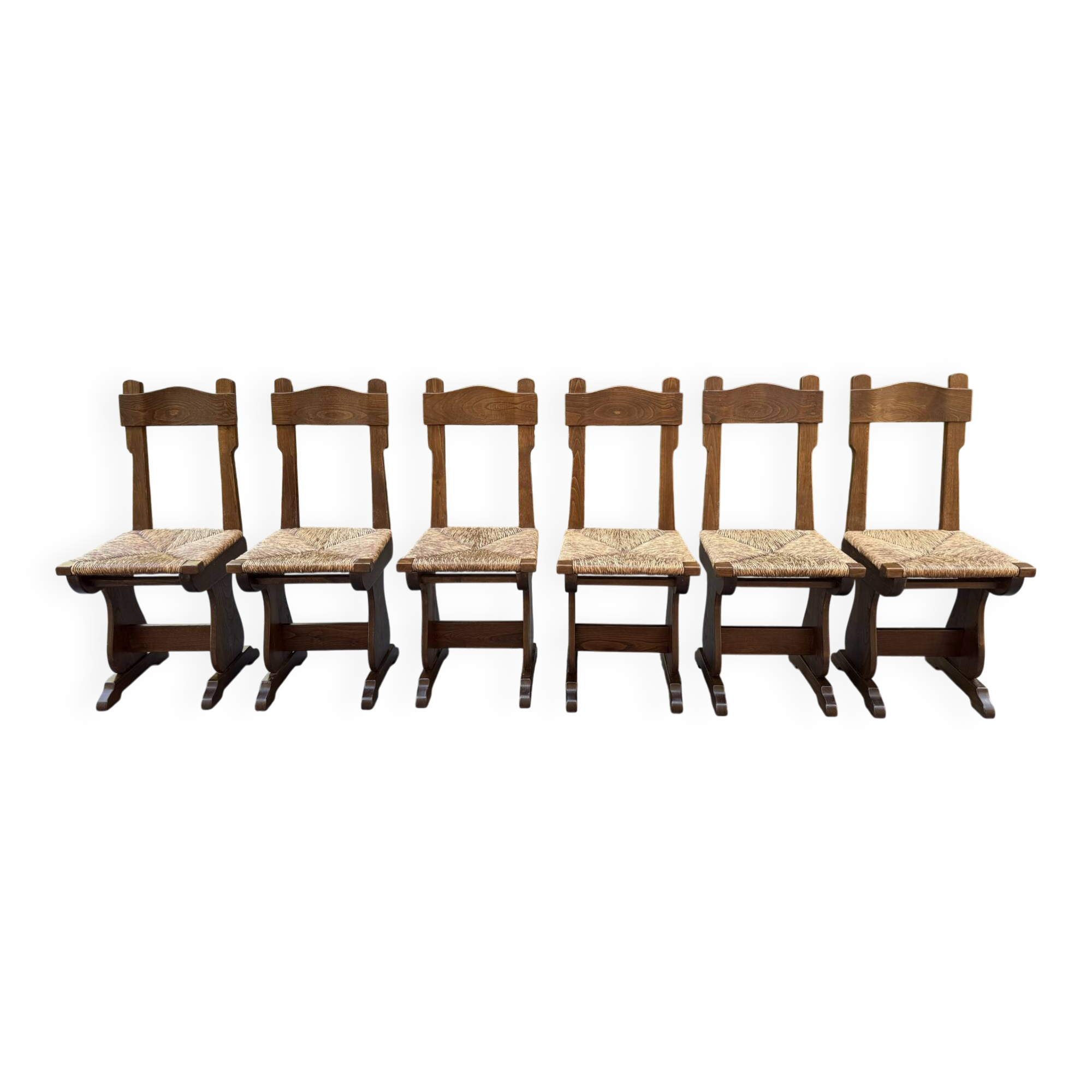 Set of 6 rustic 1970s chairs