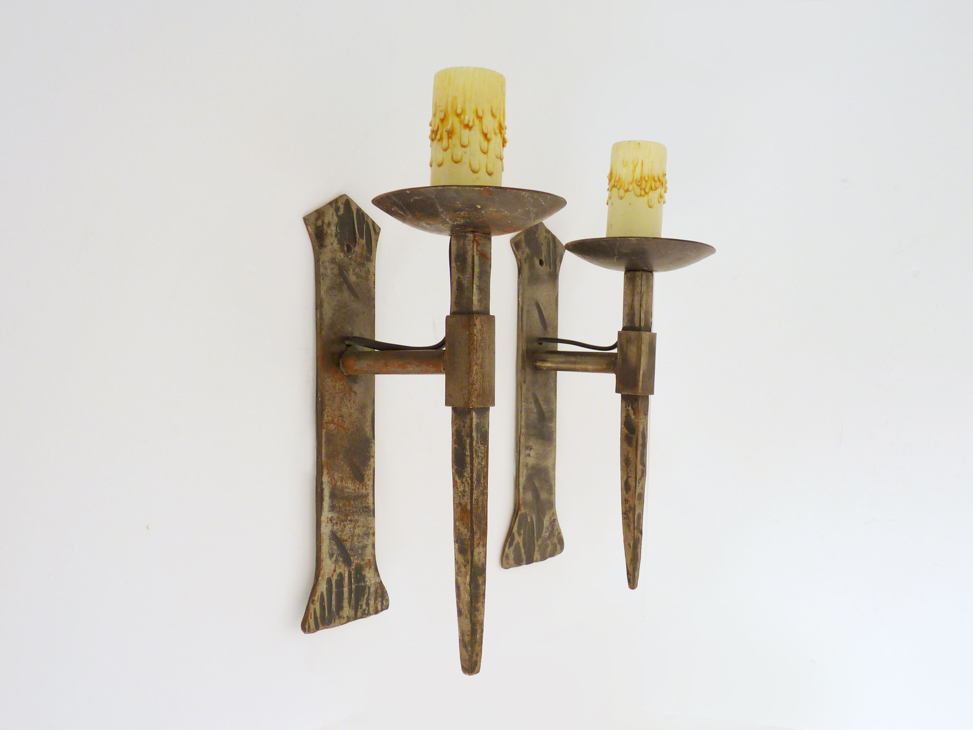 Old pair of wrought iron wall sconces. Castle sconces. Year 50 60