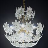 Magnifique lustre Sputnik en verre de Murano blanc orné de fleurs, années 1980