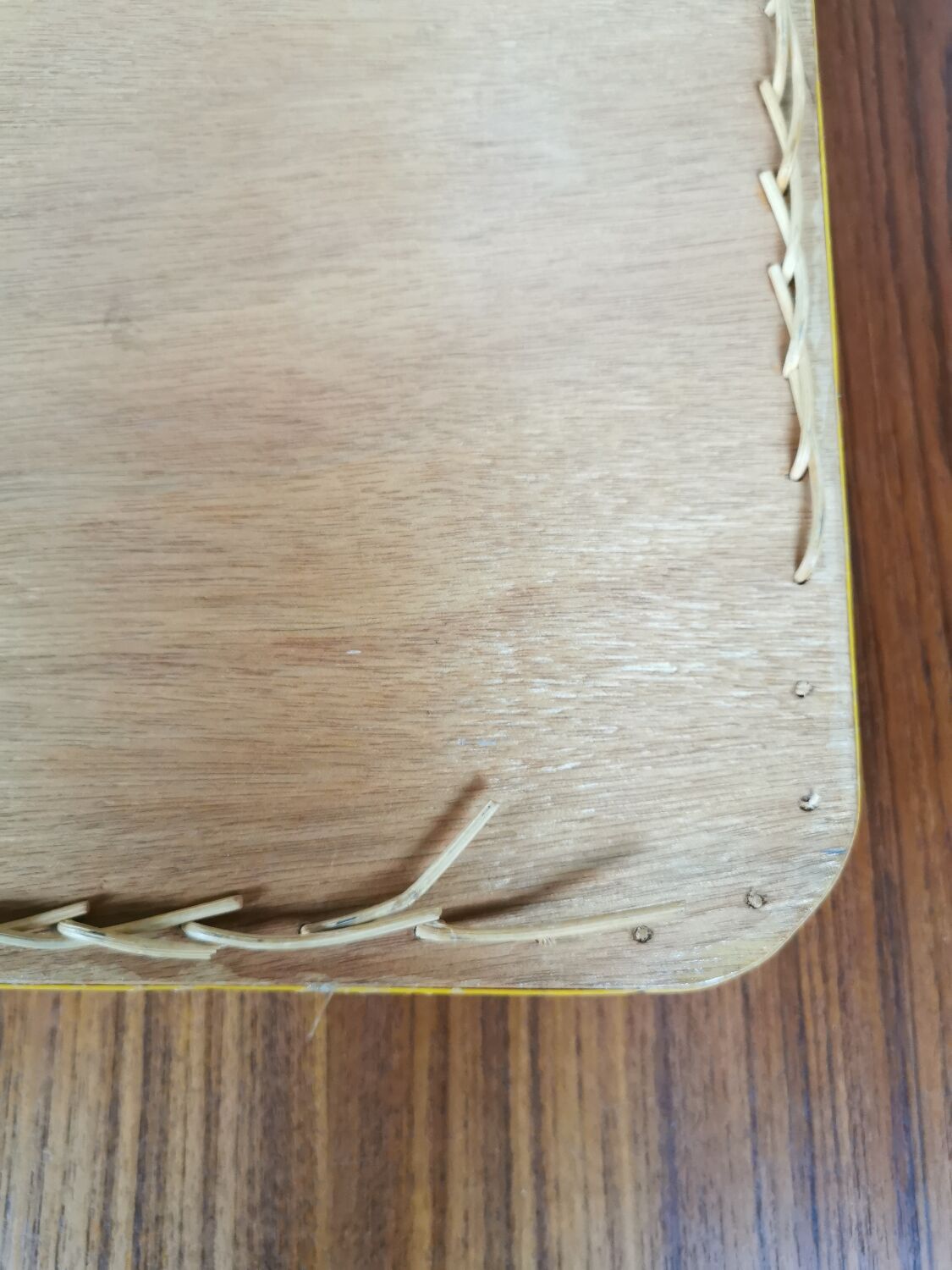 Wicker and wood serving tray