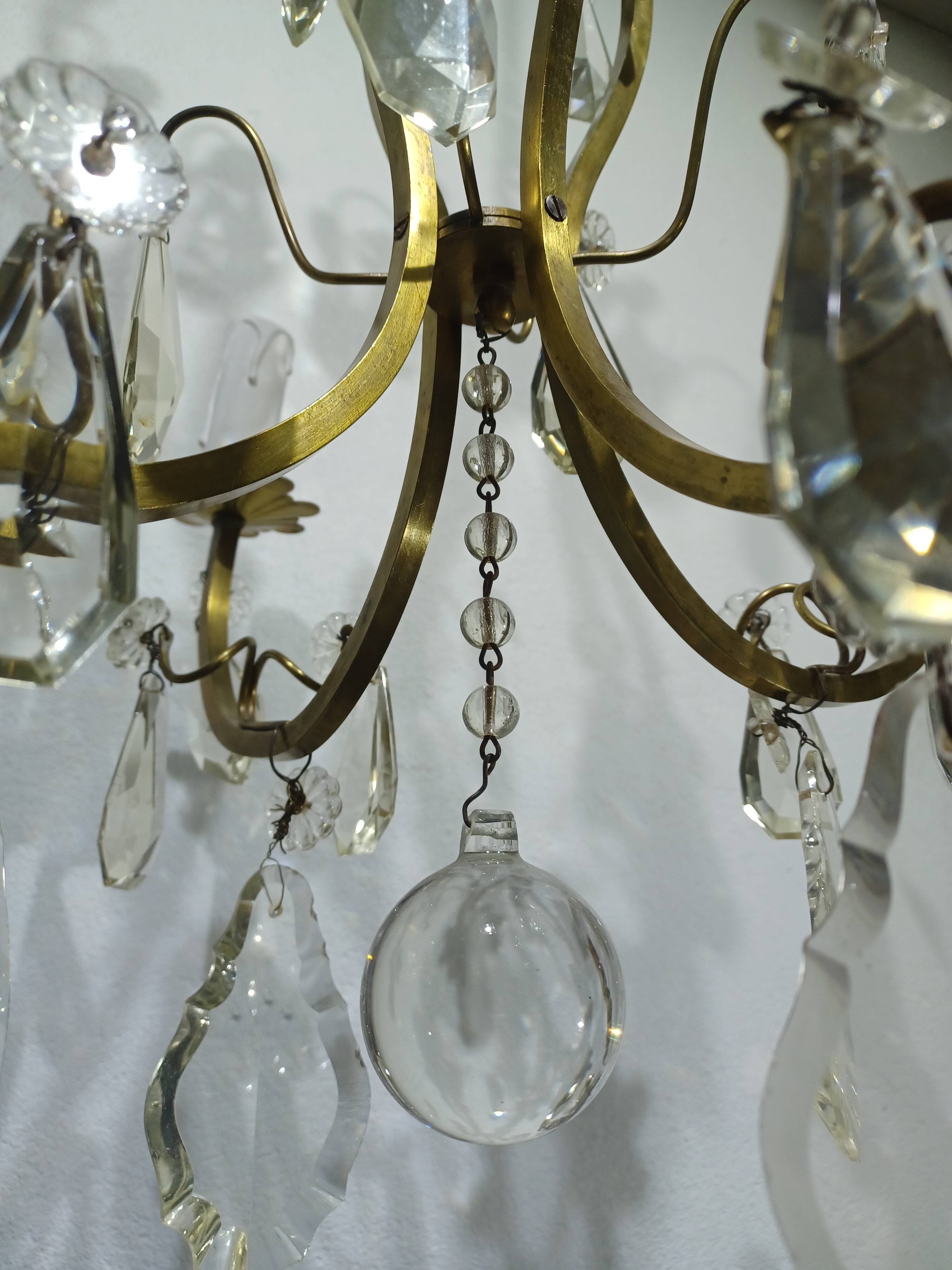 4-light bronze and crystal chandelier