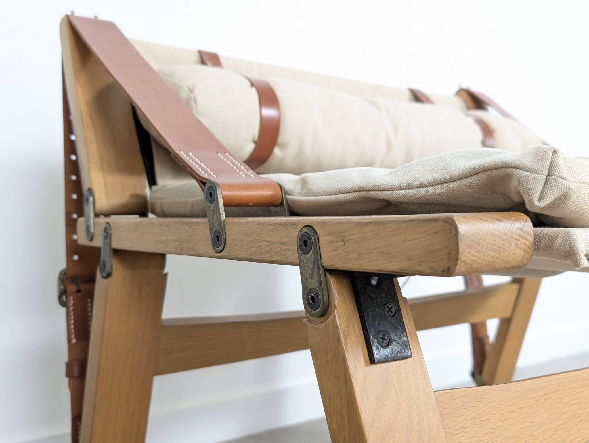 Danish Armchair with Canvas and Leather Straps, 20th Century