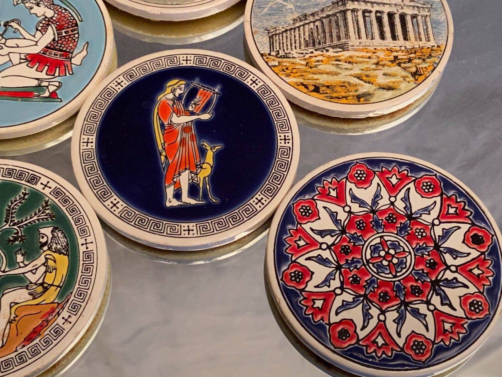 8 Greek earthenware coasters Smaltotechniki Knossos Katsidoniotis Greece