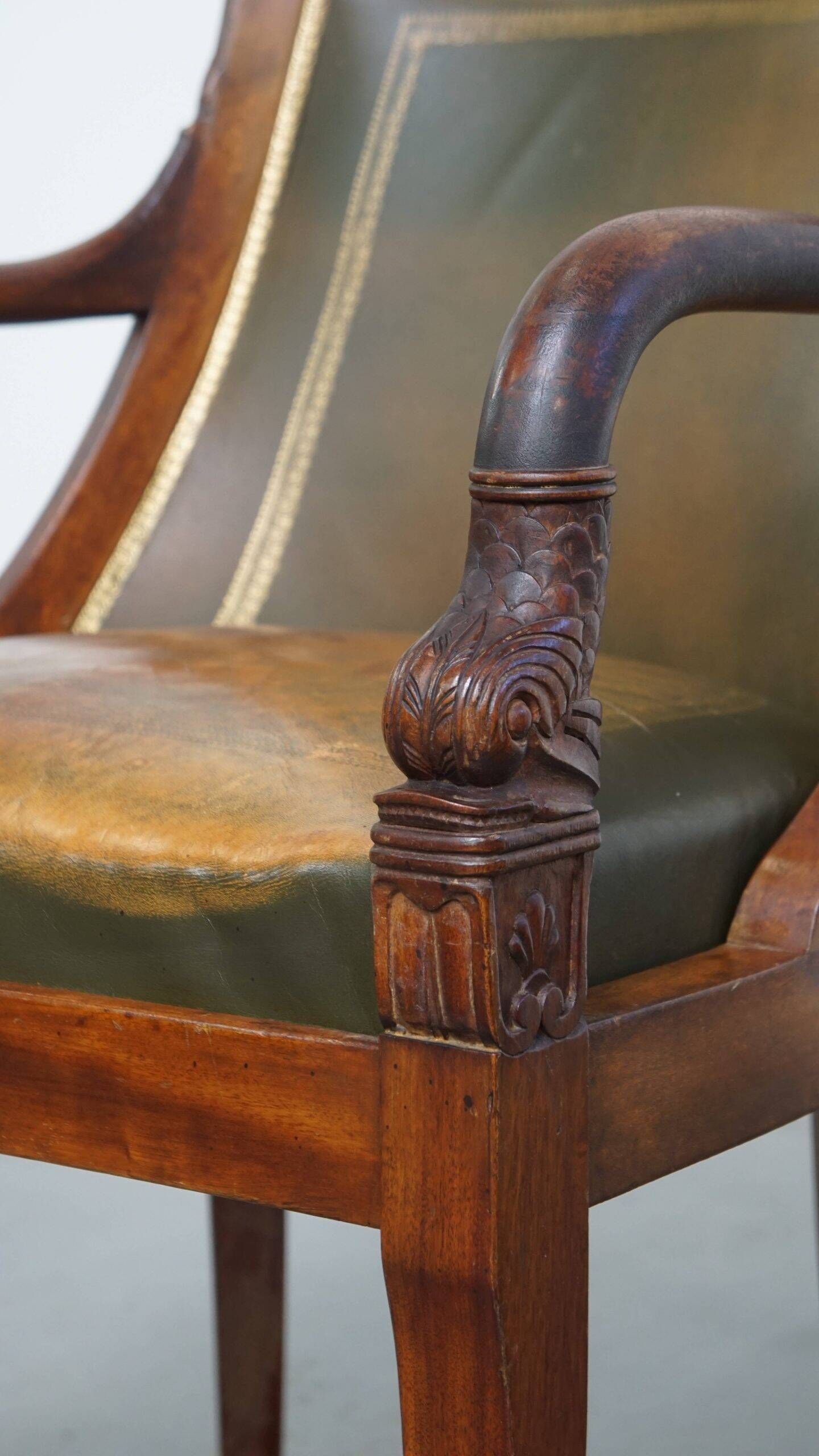 Leather and wooden Empire style side/desk chair from the early 20th century