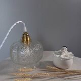 Lampe baladeuse suspension vintage verre texturé transparent, 1960