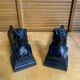 Pair of fireplace chenets raphaël man's head black cast iron vintage #e236
