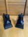 Pair of fireplace chenets raphaël man's head black cast iron vintage #e236