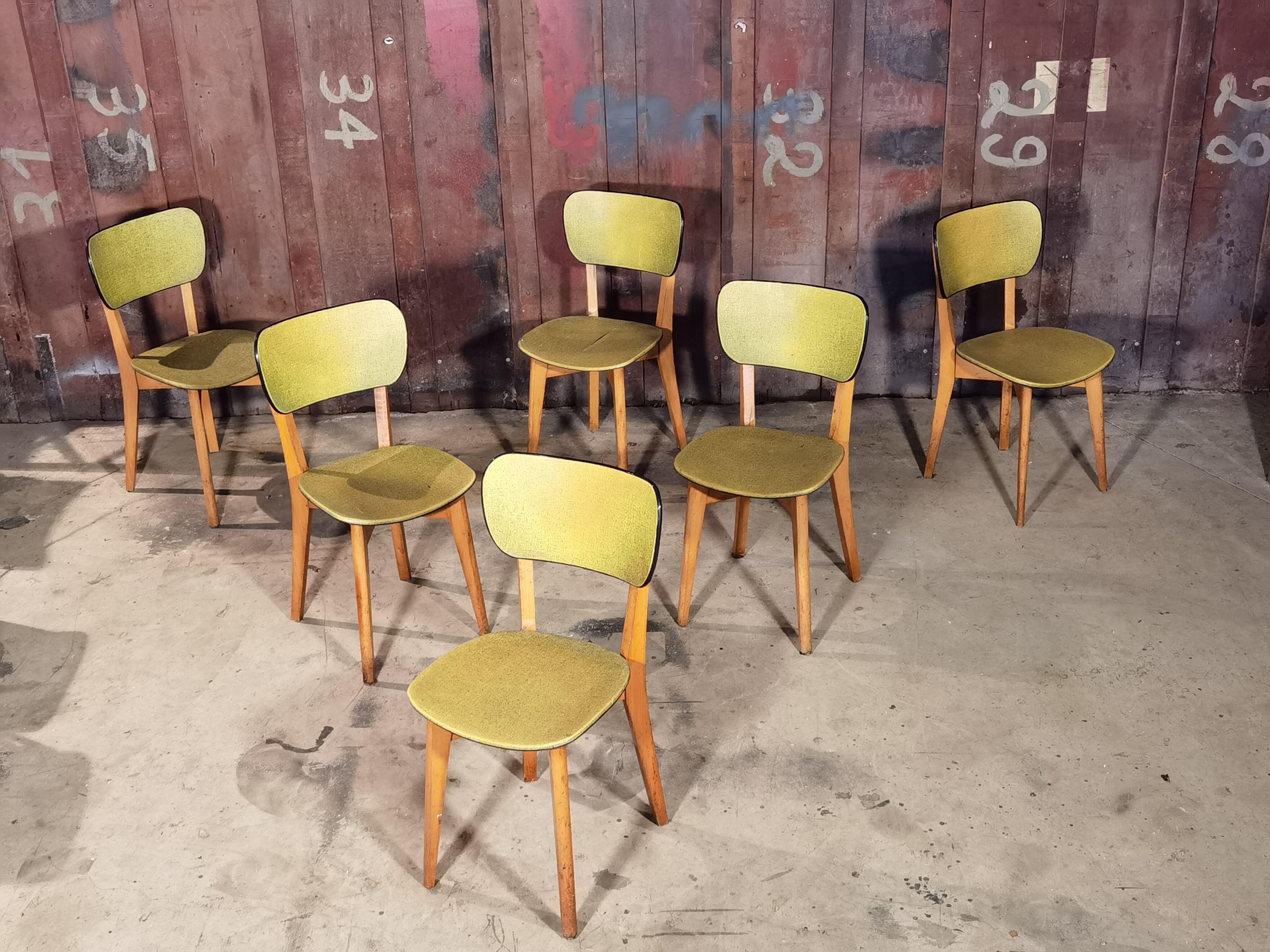 Lot of 6 chairs compass feet 1970