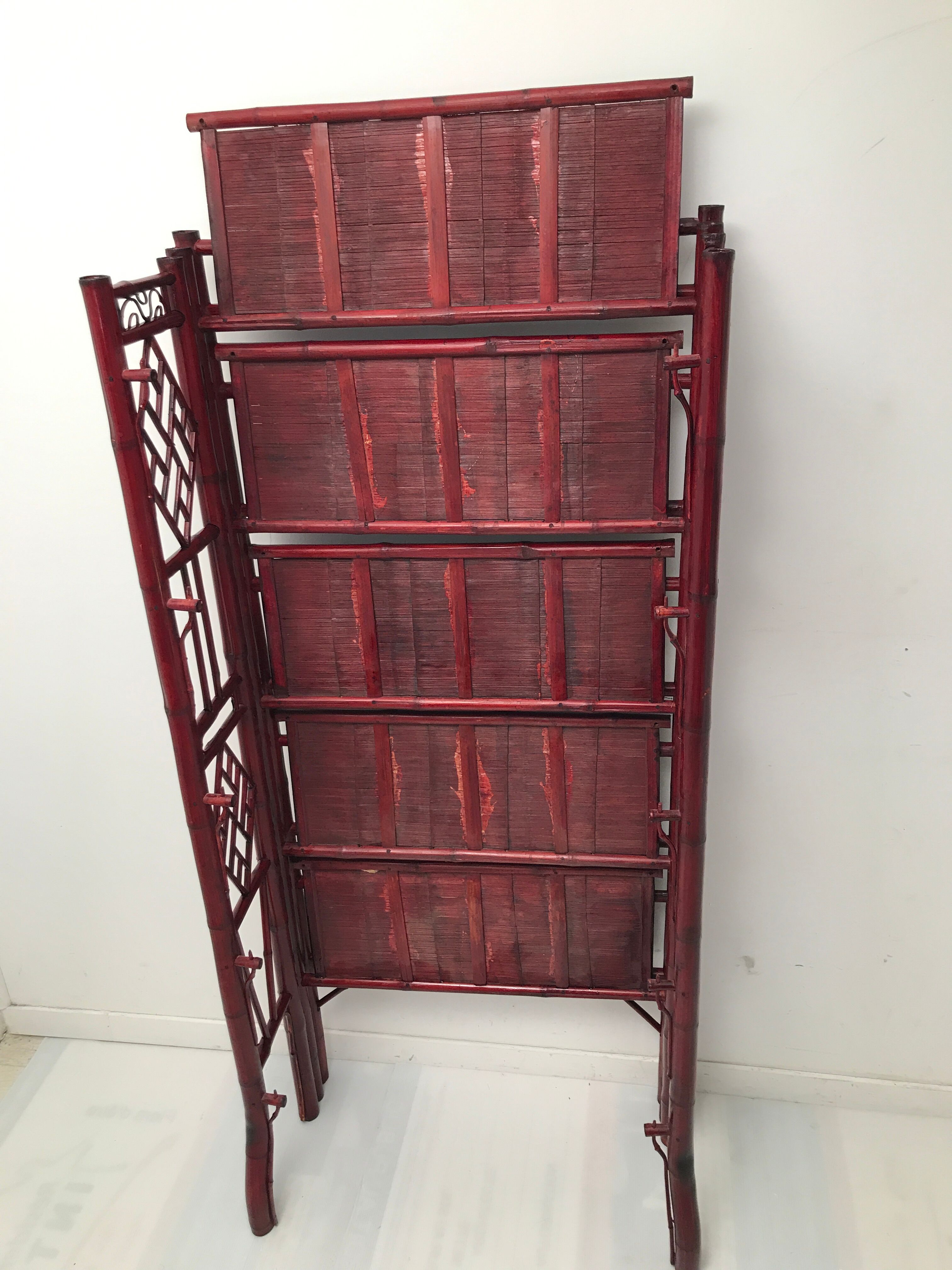 Vintage bamboo and rattan folding shelf