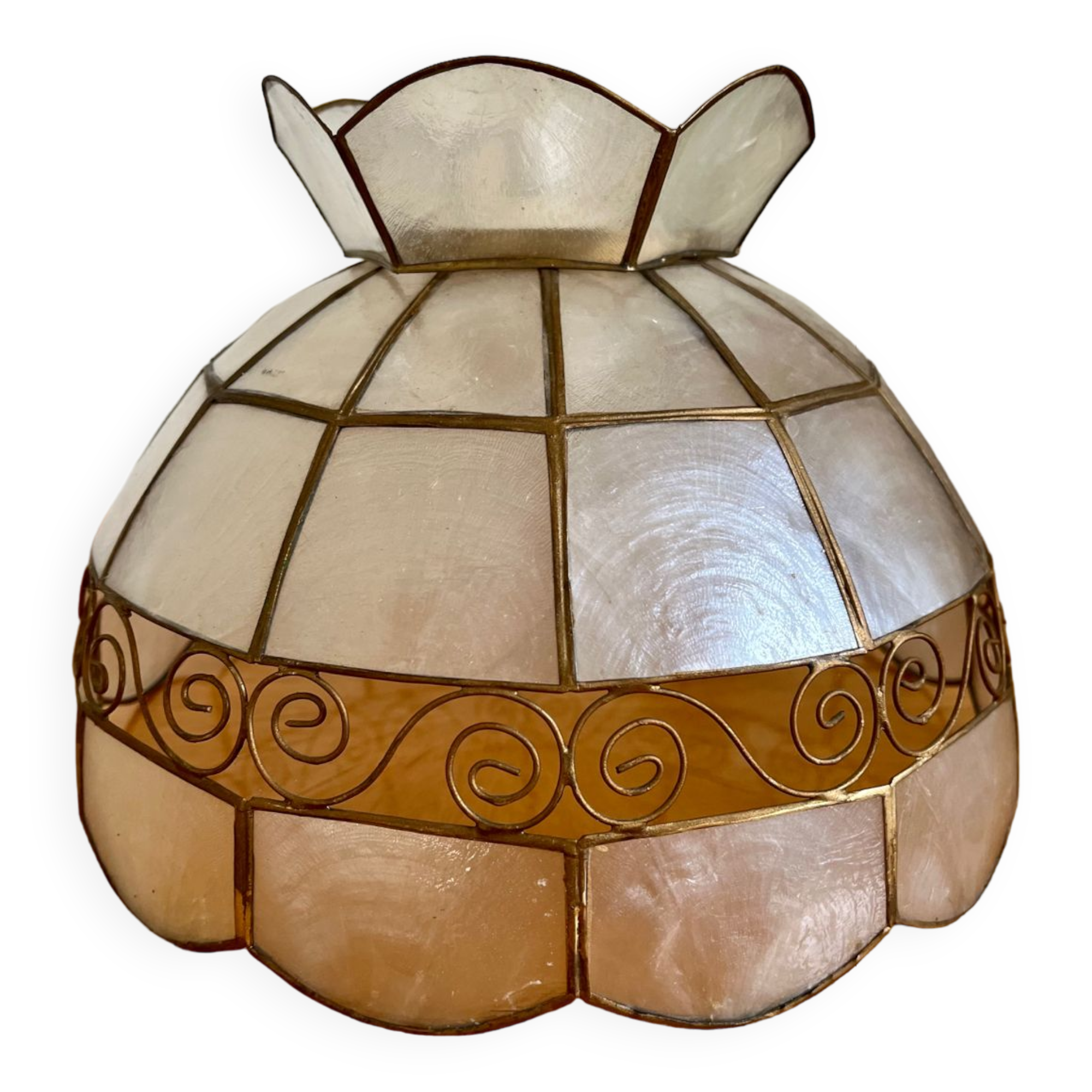Vintage mother-of-pearl and brass pendant light