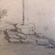 Drawing 1850 pencil croix de st fiacre in auray morbihan brittany 56, signed fm ferdinand moutier