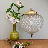 Vintage diamond-point glass globe pendant light
