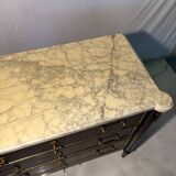 Commode 3 tiroirs de style Louis XVI, marbre et bronzes dorés