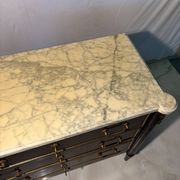 Commode with 3 drawers in Louis XVI style, marble and gilded bronze.