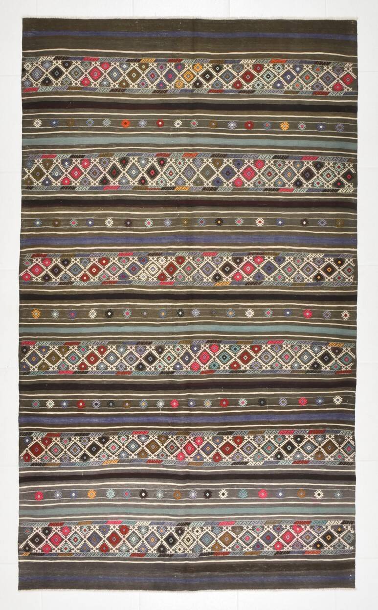 Turkish Colorful Persian Kilim Rug, Wool Area Rug, 141x240