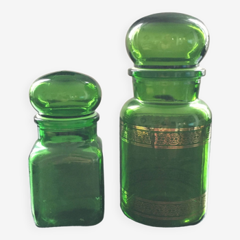 Set of 2 green bottles