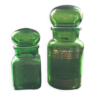 Set of 2 green bottles