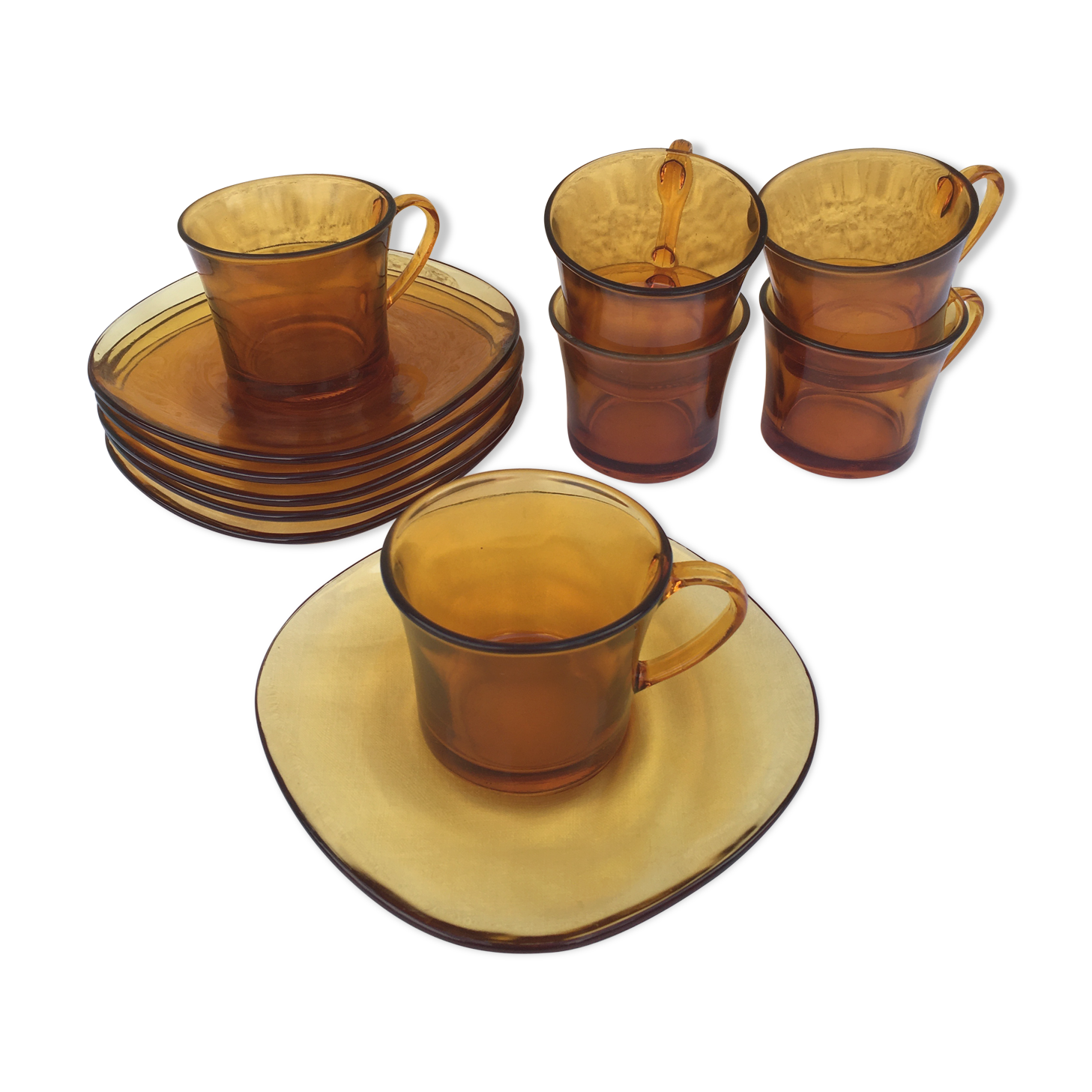 Set of 6 Duralex cups and 6 Vereco saucers