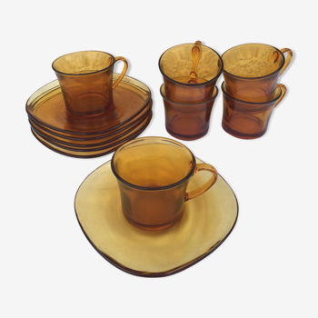 Set of 6 Duralex cups and 6 Vereco saucers