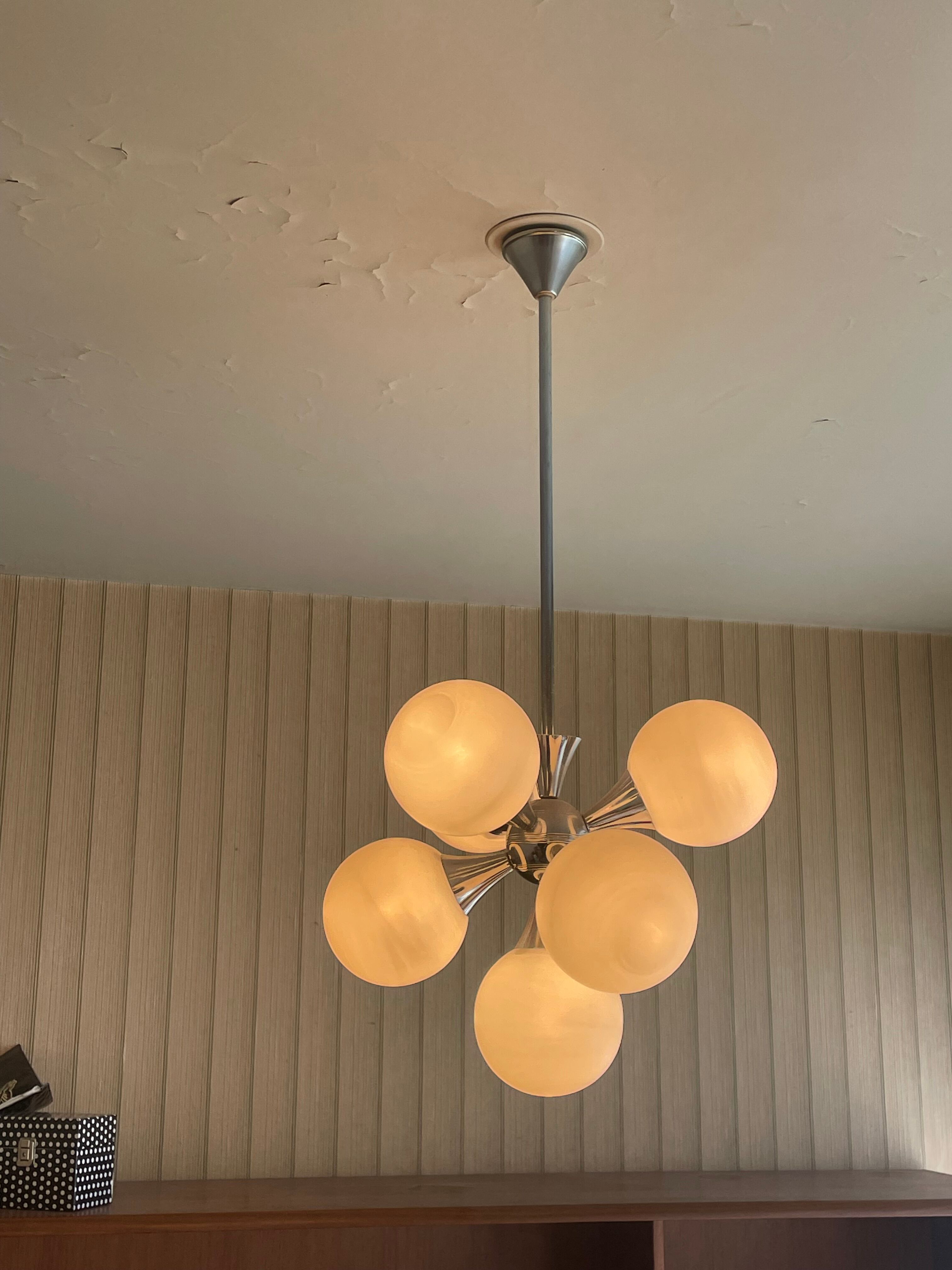 Ceiling lamp chandelier 7 lights Sputnik 1960s, The cluster