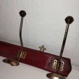 Old wall coat rack wood and iron 4 hooks