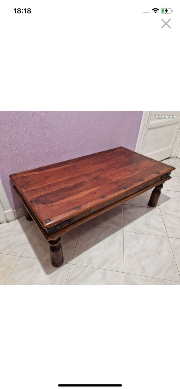 Table basse ethnique indienne en bois massif
