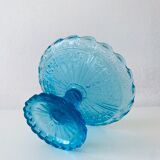 Coupe sur pied en verre bleu