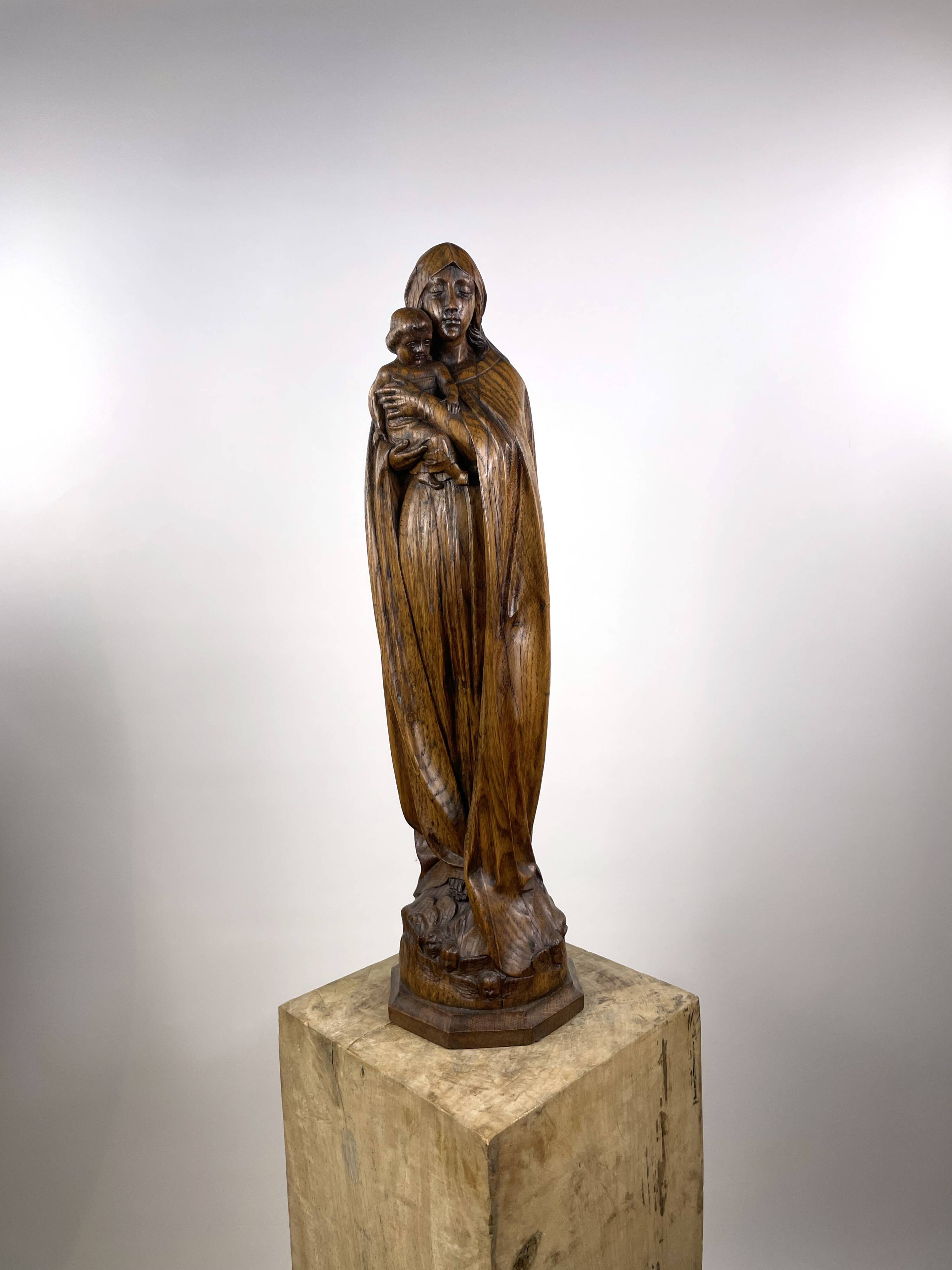 Virgin carved oak wood