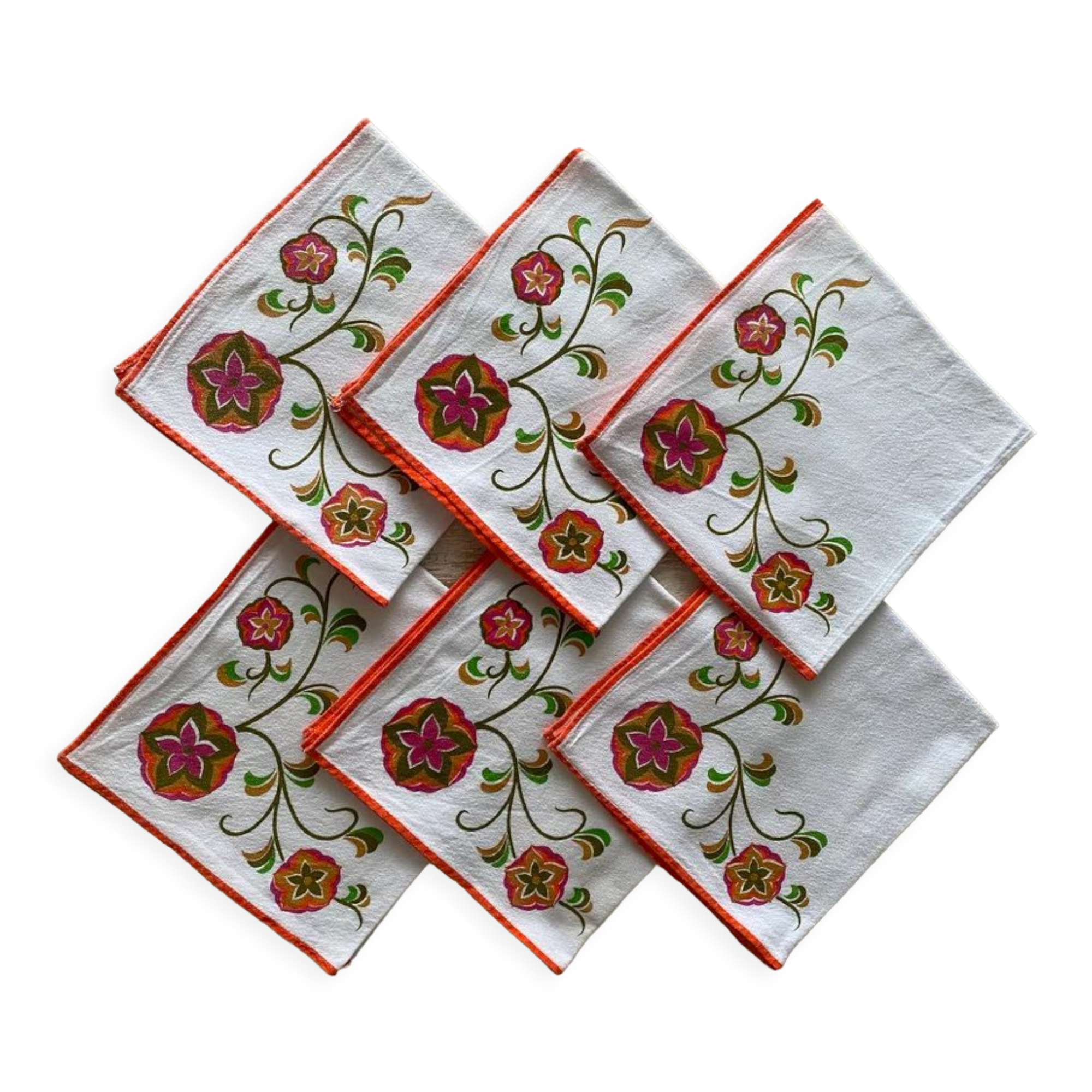 Set of 6 towels 70's printed "multicolored flowers" - cotton - 47X42 cm