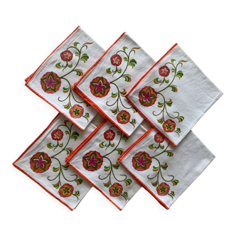 Set of 6 towels 70's printed "multicolored flowers" - cotton - 47X42 cm