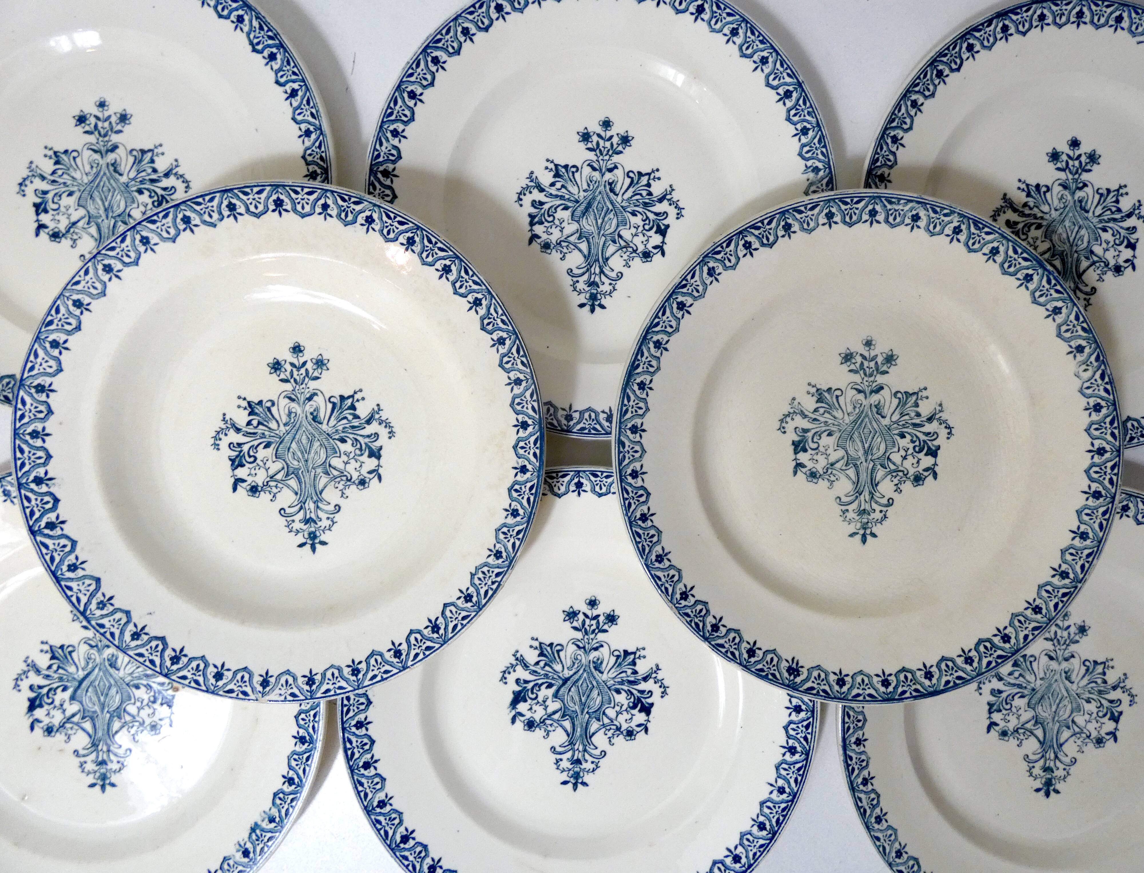 Terre de fer 8 Art Deco flat plates ALHAMBRA model blue SALINS