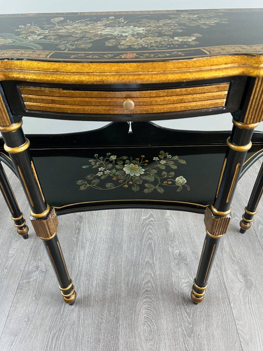 Console Demi-Lune Peinte et Dorée, Style Louis XVI, XXe Siècle