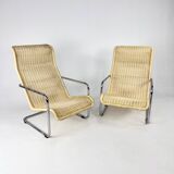 Set of 2 Cantilever Woven Lounge Chairs, 1980s