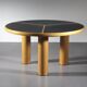 Sculptural Round Table in Wood, Brass and Dark Laminate, Italy 1970s