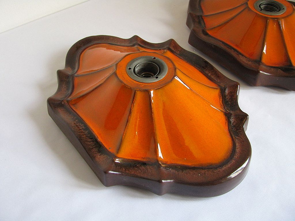 Ensemble de 2 lampes allemandes orange de mur en céramique de la lave de la 1960 / 70s
