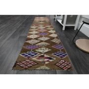 1970s Vintage Turkish Oushak Handmade Wool Cotton Brown Runner Rug 63x295