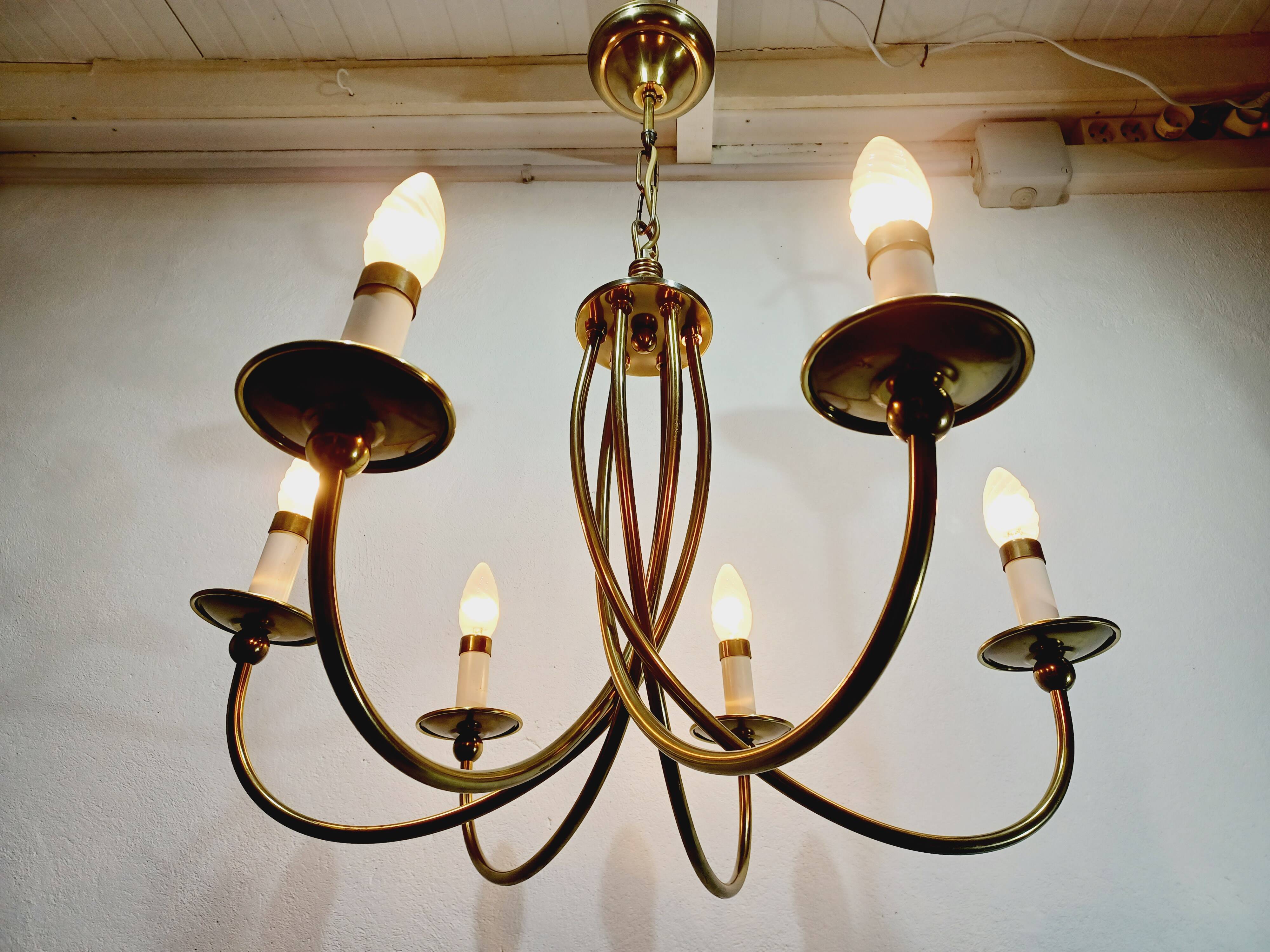 6-light chandelier in bronze and brass