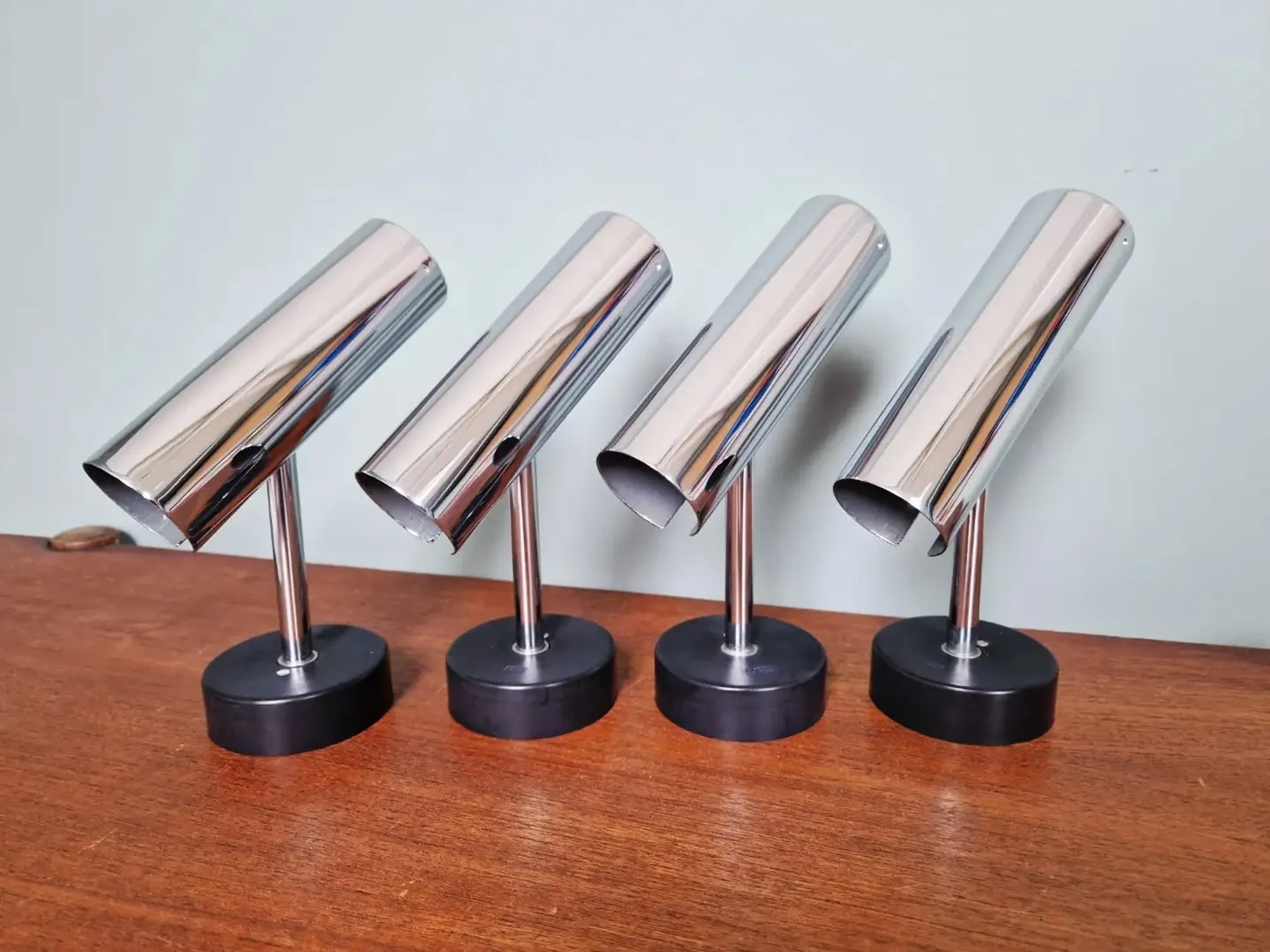 Pair of chrome metal wall lights, Staff Leuchten, Germany, 1970.